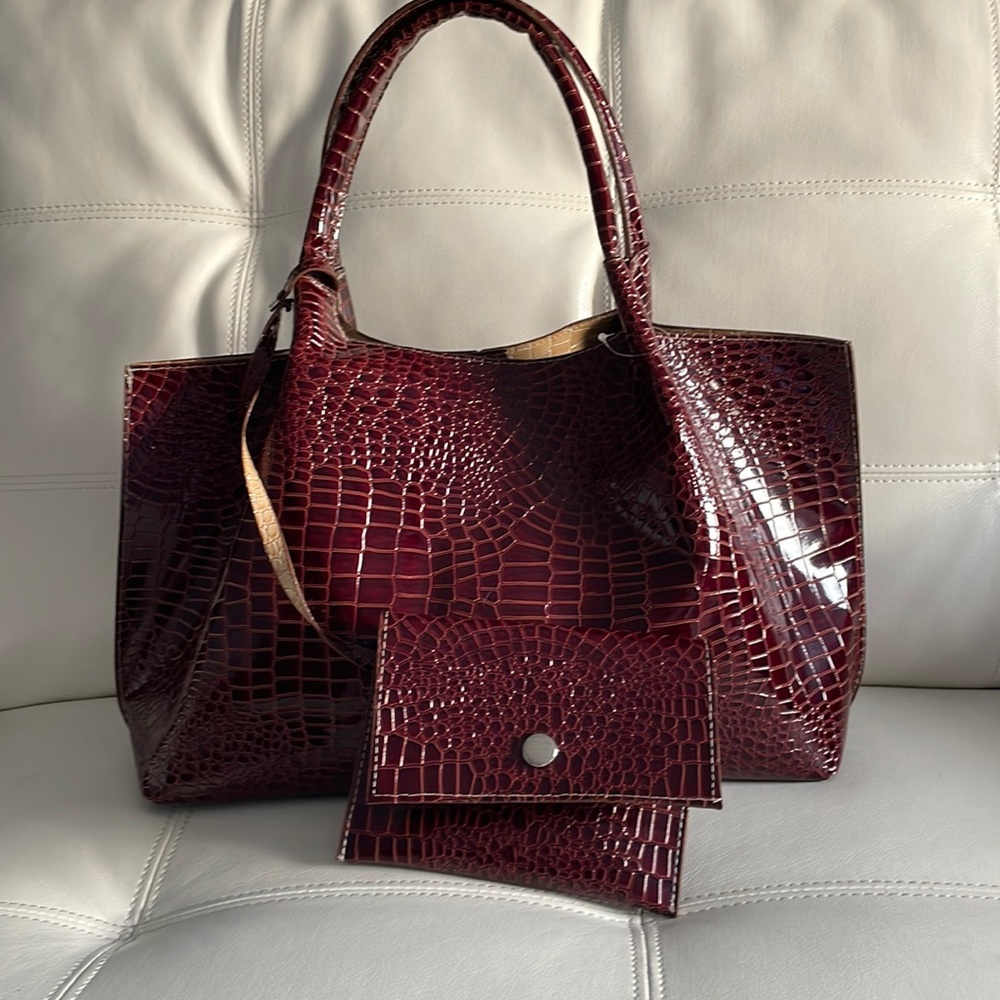 Croc print chocolate tote bag. Large - Picture 2 of 6